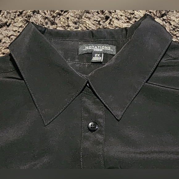 Notations Black Button Down Shirt 3/4 Sleeve Notched Collar Size XXL EUC - Picture 3 of 9